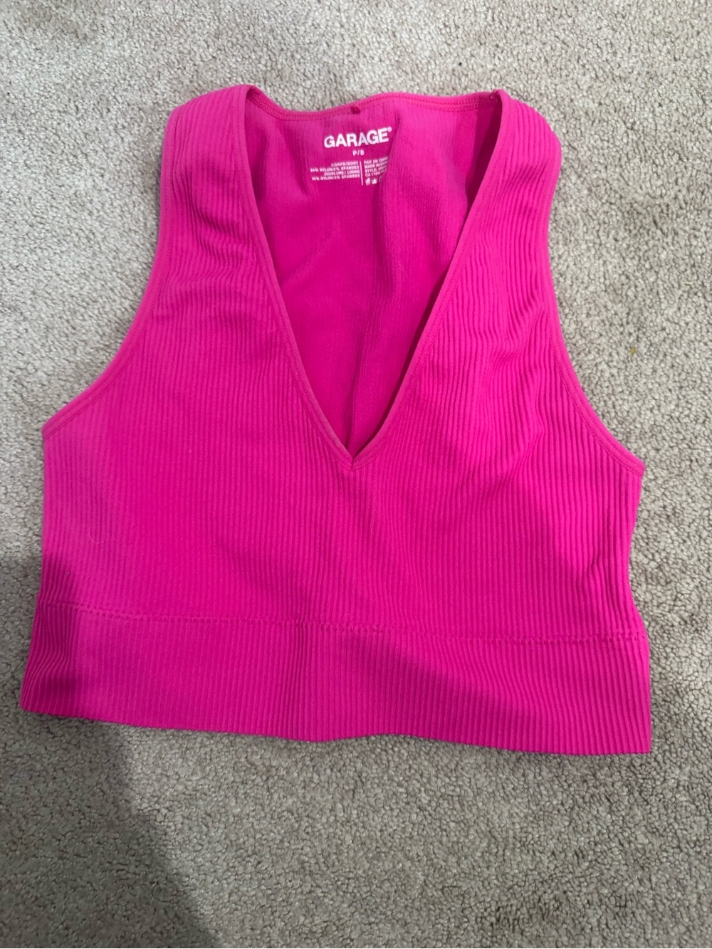Garage Hot Pink Ribbed V-Neck Crop Tank